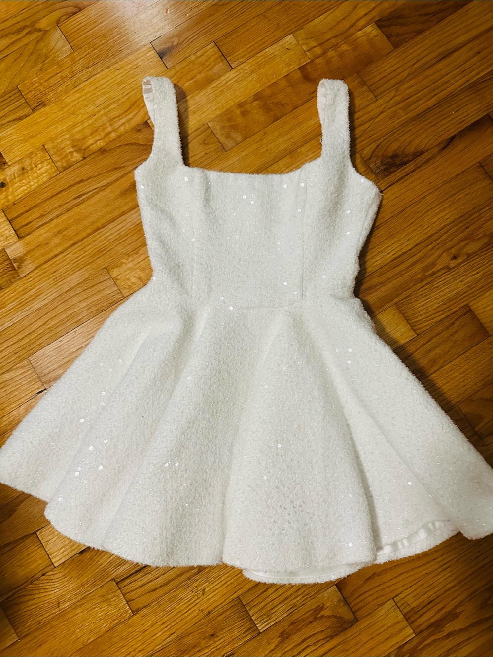 Elegant White Sequined Square-Neck Wedding/bachlorette/wedding shower/form Dress